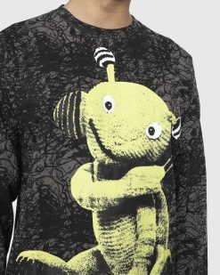 Gentle Fullness T-Shirt A Manches Longues Alien Puppet En Coton Recycle Noir Delave | T-Shirts