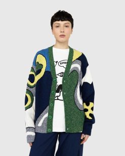 Kenzo Cardigan Laine Rayure Ondulee Bleu Nuit | Tricots