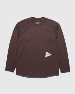 And Wander T-Shirt Manches Longues Power Dry Jersey Raglan Marron | T-Shirts