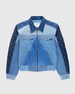 Marine Serre Veste De Travail Moonogram En Denim Regenere Bleu Fonce Moyen | Vetements D'Exterieur