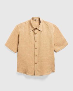 Auralee Chemise A Manches Courtes En Lin Et Soie Tweed Marron | Chemises