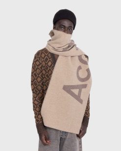 Acne Studios Echarpe Jacquard Logo Camel Marron | Accessoires D'Hiver