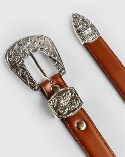 Needles Papillon Western Tip Belt Steer Cuir Marron | Ceintures