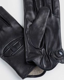 Diesel Gants En Cuir G-Reies Noirs | Accessoires D'Hiver