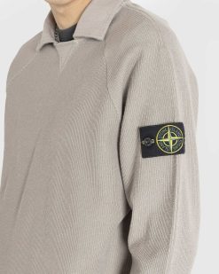 Stone Island Chemise En Maille A Col Italien Gris Tourterelle | Tricots