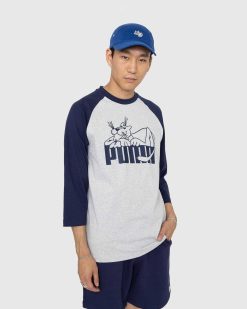 Puma Raglan Manches Longues Gris | T-Shirts