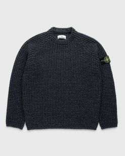 Stone Island Pull En Maille Gaufree Melange Charcoal | Tricots