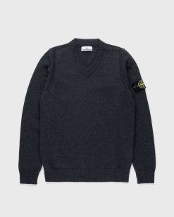 Stone Island Pull Col V Melange Charbon | Tricots