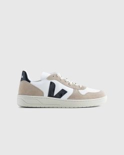 VEJA Cuir Sans Chrome V-10 Blanc/Noir/Sahara | Baskets