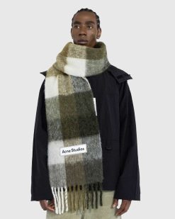 Acne Studios Echarpe Mohair A Carreaux Taupe/Vert/Noir | Accessoires D'Hiver