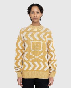 Acne Studios Pull Ras Du Cou Face Crossbones And Arrow Jaune | Tricots