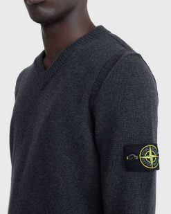 Stone Island Pull Col V Melange Charbon | Tricots