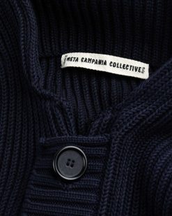 Meta Campania Collective Cardigan A Capuche En Coton Bio Cotes Exagerees Michel Bleu Nuit | Tricots