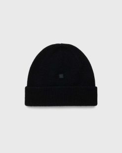 Acne Studios Bonnet Logo Petit Visage Noir | Accessoires D'Hiver