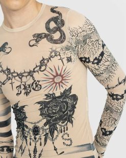 Jean Paul Gaultier Trompe L'Oeil Tattoo Haut Manches Longues Nude/Gris/Noir | T-Shirts