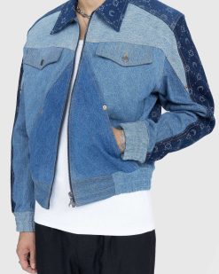 Marine Serre Veste De Travail Moonogram En Denim Regenere Bleu Fonce Moyen | Vetements D'Exterieur