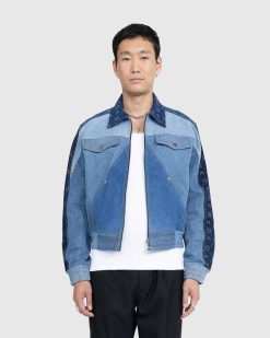 Marine Serre Veste De Travail Moonogram En Denim Regenere Bleu Fonce Moyen | Vetements D'Exterieur