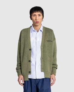 Aries No Problemo Cardigan En Mohair Brosse Noir/Olive | Tricots