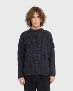 Stone Island Pull En Maille Gaufree Melange Charcoal | Tricots