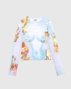 Jean Paul Gaultier Body Top En Maille Imprime Fleuri Bleu | T-Shirts