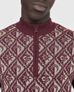 Marine Serre Pull Sans Manches En Maille Jacquard Moon Diamant Rouge | Tricots