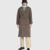 Auralee Trench Melton En Laine D'Alpaga Brossee Olive Fonce | Vetements D'Exterieur