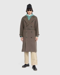 Auralee Trench Melton En Laine D'Alpaga Brossee Olive Fonce | Vetements D'Exterieur