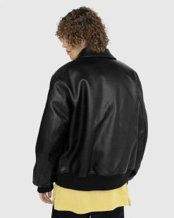 Y-3 Blouson Bomber En Cuir Noir | Vetements D'Exterieur