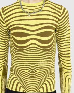 Jean Paul Gaultier Manches Longues Col Rond Morphing Stripes Vert | T-Shirts