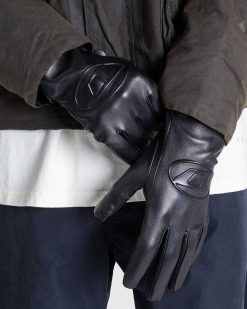 Diesel Gants En Cuir G-Reies Noirs | Accessoires D'Hiver