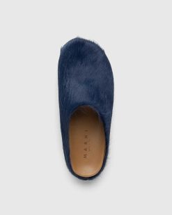 Marni Mule Veau Poils Longs Sabot Bleu | Chaussures