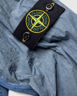 Stone Island Veste A Capuche En Metal Et Nylon Bleu Fonce | Vetements D'Exterieur