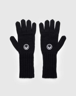 Marine Serre Gants De Longueur De Poignet Coteles En Laine Sans Mulesing Noirs | Accessoires D'Hiver