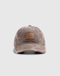 Acne Studios Casquette Patch Visage En Cuir Marron Toffee | Chapeaux