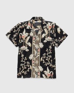 Bode Chemise A Manches Courtes Sheer Cranes Noir | Chemises