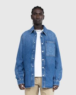 Trussardi Chemise En Jean Gaufre Bleu | Chemises