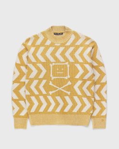 Acne Studios Pull Ras Du Cou Face Crossbones And Arrow Jaune | Tricots