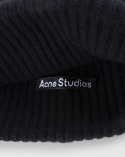 Acne Studios Bonnet Logo Grand Visage Noir | Accessoires D'Hiver