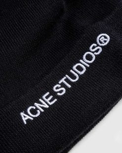 Acne Studios Bonnet Logo Brode Noir | Accessoires D'Hiver