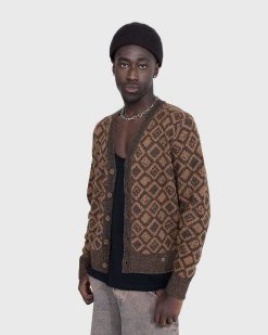 Acne Studios Cardigan Carreaux Visage Marron Toffee | Tricots