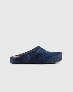 Marni Mule Veau Poils Longs Sabot Bleu | Chaussures