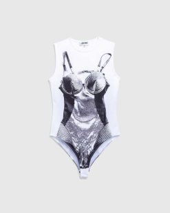 Jean Paul Gaultier Body Jersey Imprime Madonna Corset Trompe L'Oeil Blanc/Noir | T-Shirts