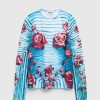 Jean Paul Gaultier Top Jersey Manches Longues Imprime Flower Body Morphing Bleu/Rouge/Blanc | T-Shirts