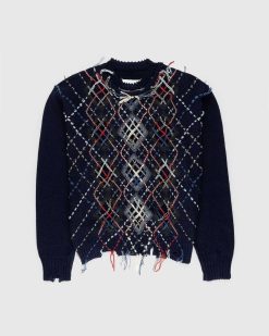 Maison Margiela Pull Col Rond En Laine Effet Dechire Multi | Tricots