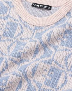 Acne Studios Pull Col Rond En Jacquard Faded Pink Melange/Bleu Clair | Tricots