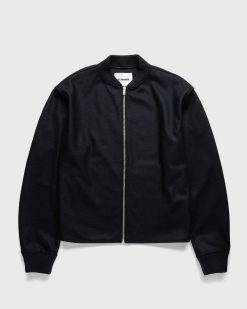 Jil Sander Veste Melton En Laine Entierement Zippee Noir | Vetements D'Exterieur