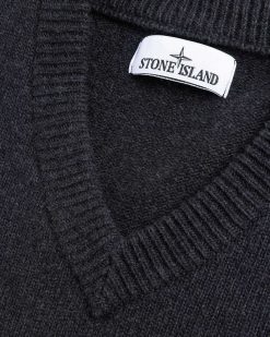 Stone Island Pull Col V Melange Charbon | Tricots