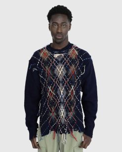 Maison Margiela Pull Col Rond En Laine Effet Dechire Multi | Tricots