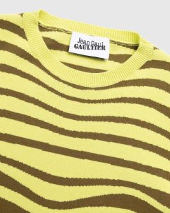 Jean Paul Gaultier Manches Longues Col Rond Morphing Stripes Vert | T-Shirts