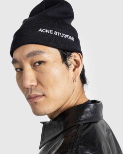 Acne Studios Bonnet Logo Brode Noir | Accessoires D'Hiver